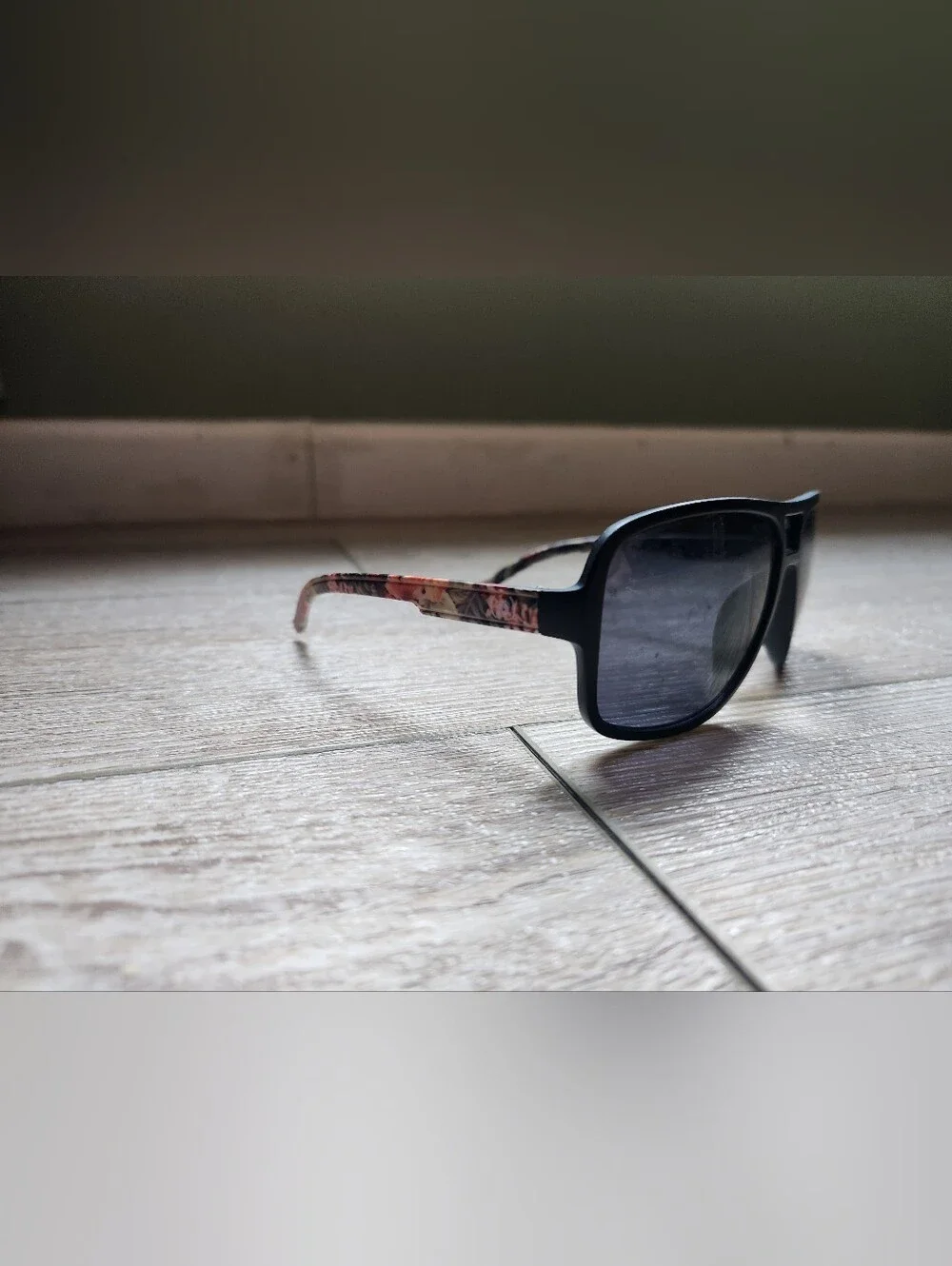 Women's Black Sunglasses with Pink Floral Temples